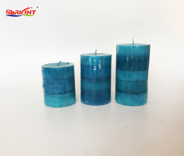 New blue gradient cream snowflake effect pillar candle