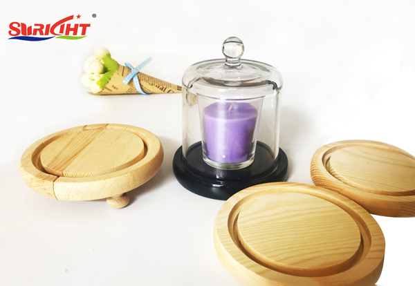Wooden candle holder with glass cover set