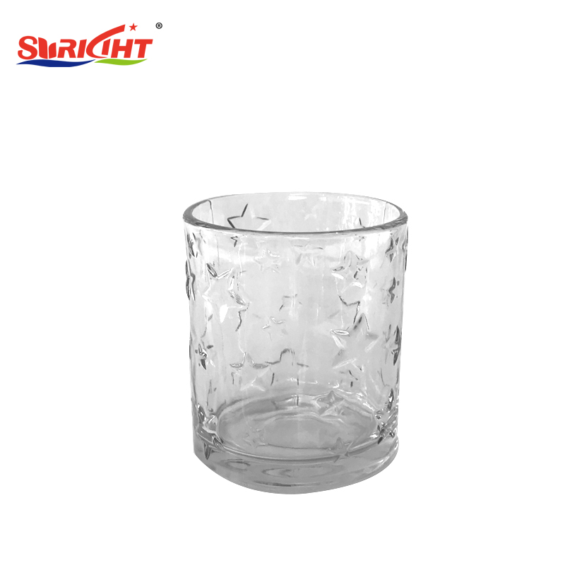 2019 White Transparent Star Pattern Glass Candle Holder