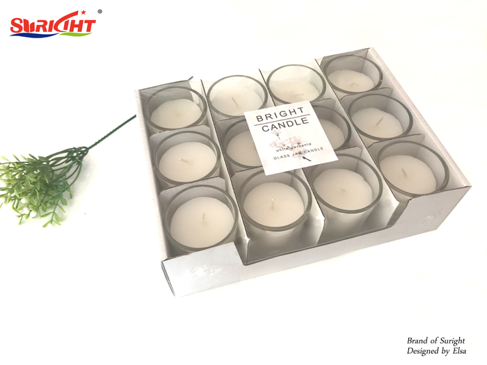 12pc White Gardenia Scented Glass Candles Set