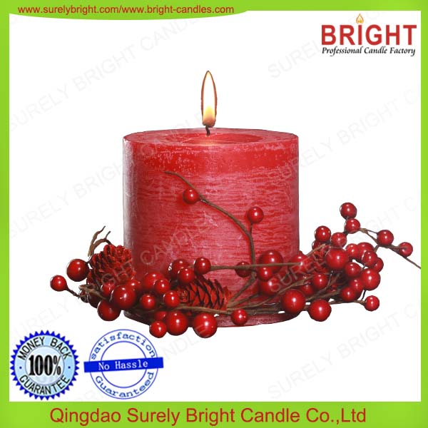 Red Color Flower Scented Pillar Candles 3x3