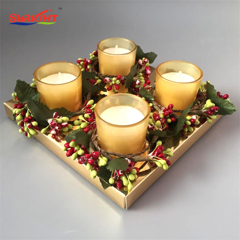 Laurel Christmas Decoration Gift Set Gold Glass Jar Candle