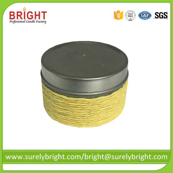 Promotional Tin Candle With Paper Rope Around the Tin