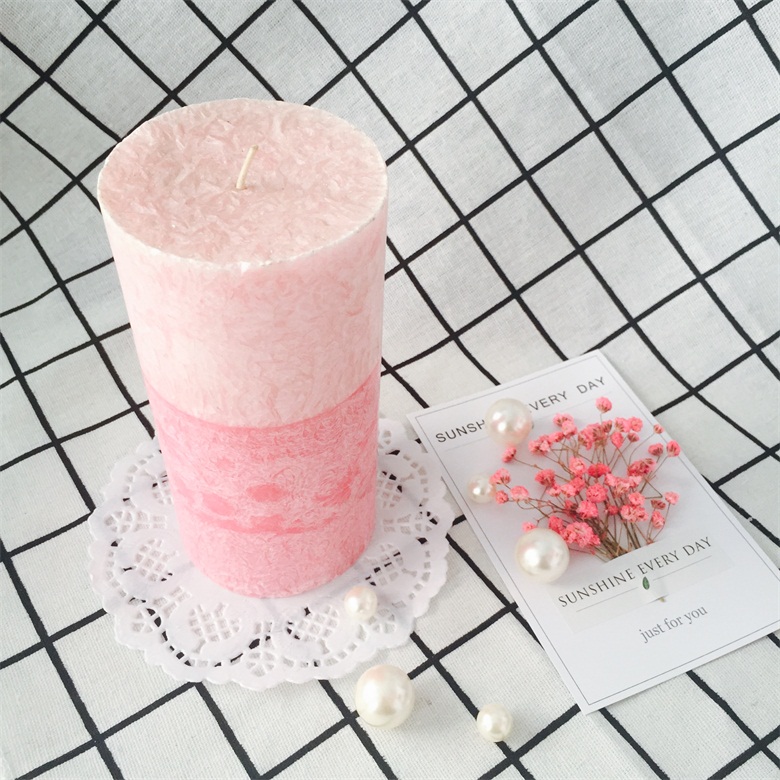 Baby Pink Snowflake Effect Scented Pillar Candle