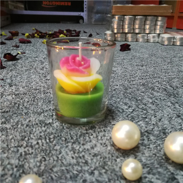 Custom decorative multi colored craft flower candles in glass jar