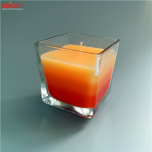 Bulk square big scented 3 colored glass jar candles