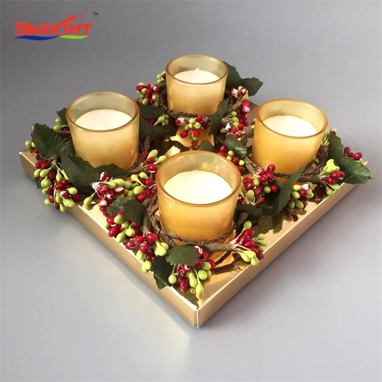 Laurel Christmas Decoration Gift Set Gold Glass Jar Candle