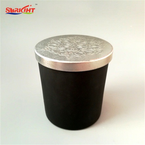 Black Paint Custom Colored Soy Wax Natural Embossed Metal Lid Glass Candle