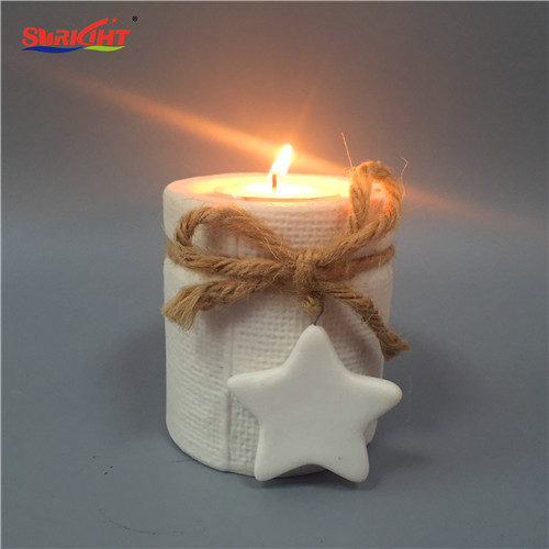 Star Decor Cup Shaped White Pottery Candle Holder Pedestal for Tealight Candle