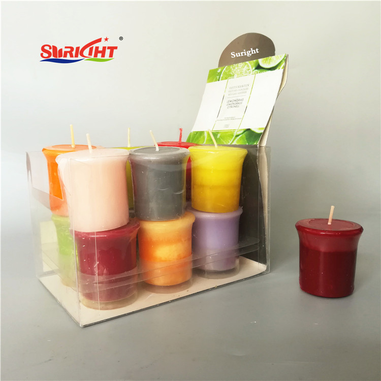 Colored Scented Shrink Pack Display Cardboard Votive Candle Set