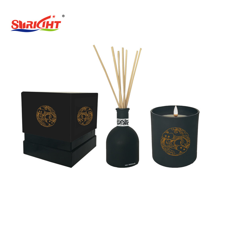 Black Painted Men's Fragrance Inner Aroma Decorated Candles Difusser Set