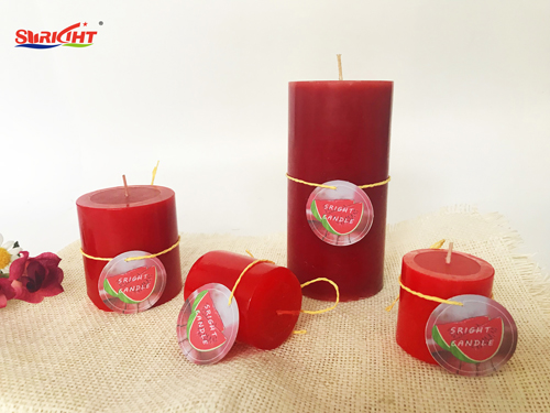 Customized the label Pillar Shape 100% Paraffin  Candle for Decoration