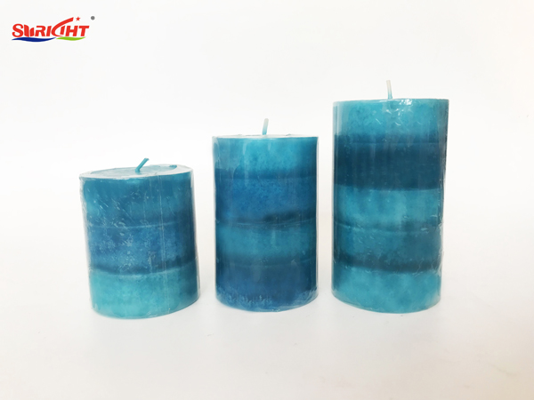 New blue gradient cream snowflake effect pillar candle