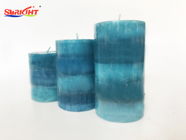 New blue gradient cream snowflake effect pillar candle