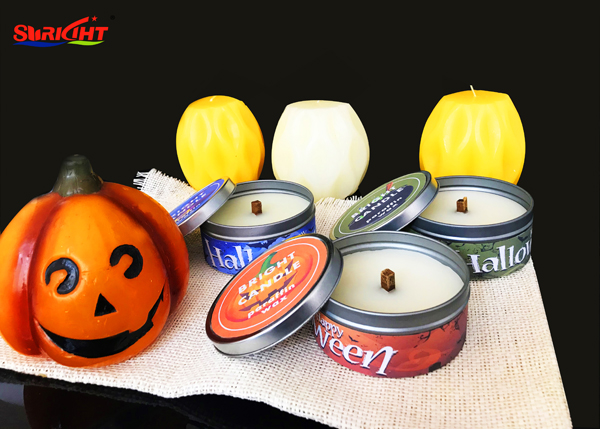 Halloween series custom label wooden lamp wick tin candles