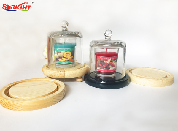 Wooden candle holder with glass cover set