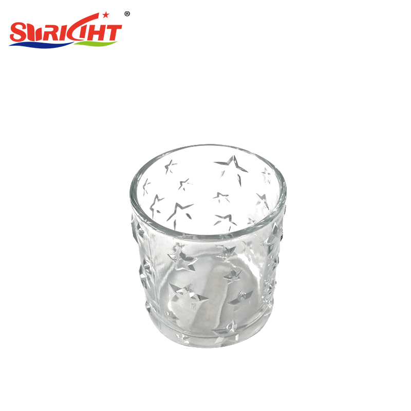 2019 White Transparent Star Pattern Glass Candle Holder