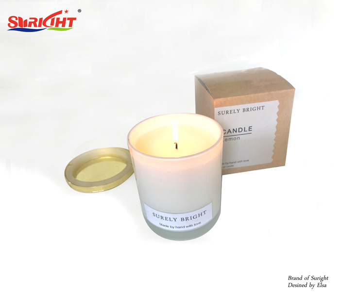 Lemon Scented Metal Lid Glass Label Candle Packaging