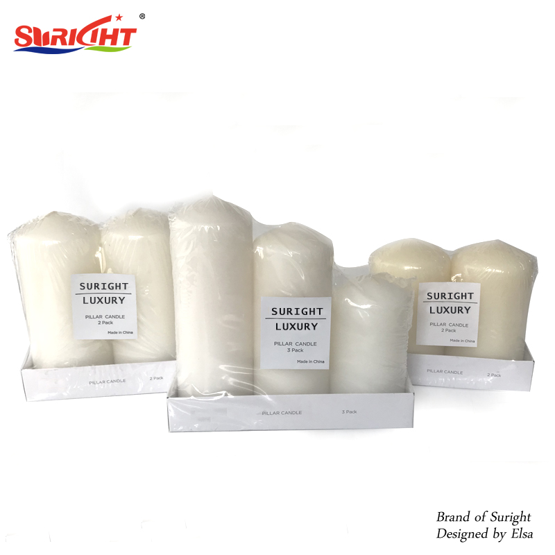 3 Pack Or 2 Pack Shrink Packed With Different Sizes Of Pillar Candle