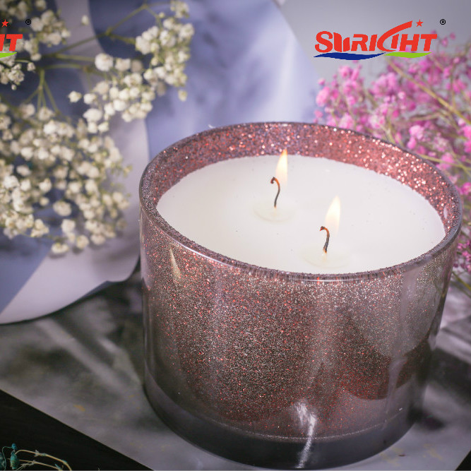 Decoration Shinning Candle Glitter Glass Holder 2 Wicks Scented Jar Candle